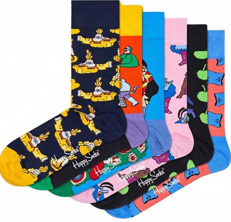Happy Socks The Beatles Crosswalk Calze Unisex – Misto Cotone, Altezza Media, Colori Navy/Rosso, Taglia 36-40