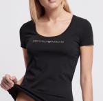 Emporio Armani T-Shirt Donna in Viscosa con Logo in Strass 