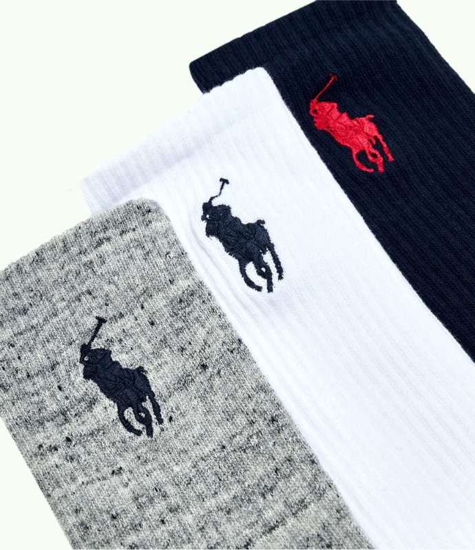 3 Paia Calze Logo Pony Polo Ralph Lauren-Bianco/Blu/Grigio