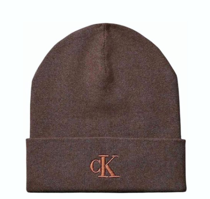 CK fine rib Cuffed Beanie brown