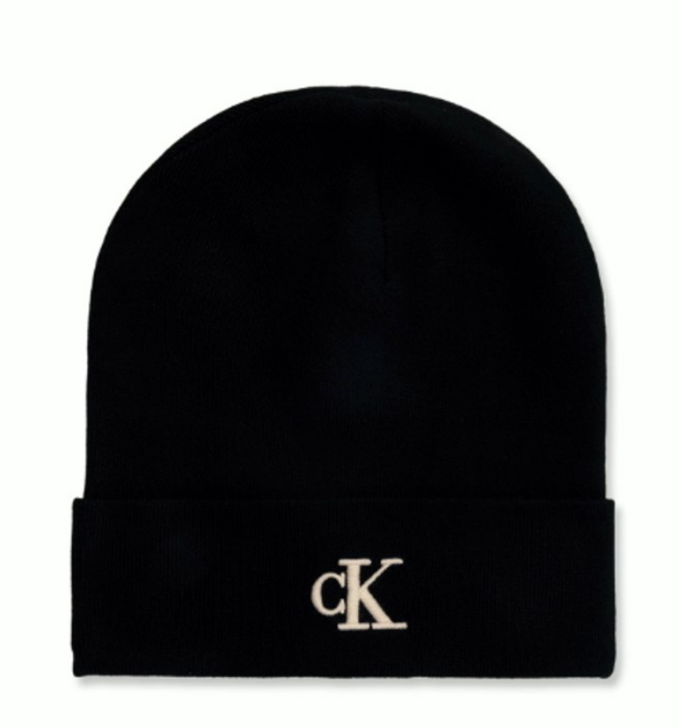 CK fine rib Cuffed Beanie-nero