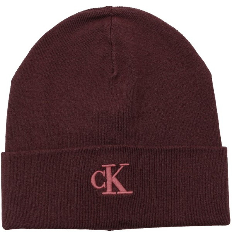 CK fine rib Cuffed Beanie-burgundy