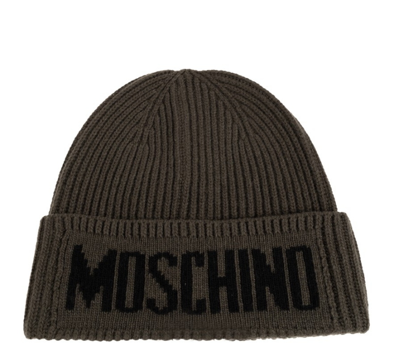 Moschino Cuffed green Beanie Bold Logo