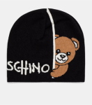 Moschino Berretto in Lana e Viscosa Logo e Orsetto