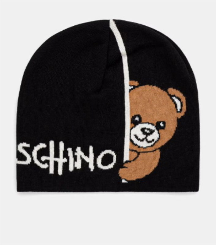 Beanie in Wool and Acrylic Logo & Moschino Bear