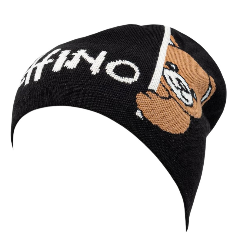 Beanie in Wool and Acrylic Logo & Moschino Bear