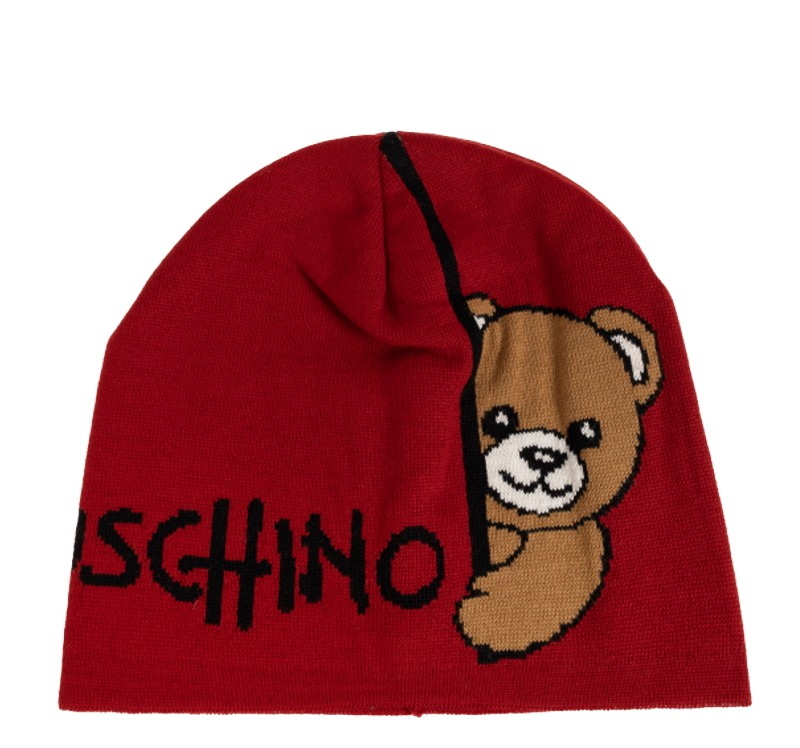 Beanie in Wool and Acrylic Logo & Moschino Bear