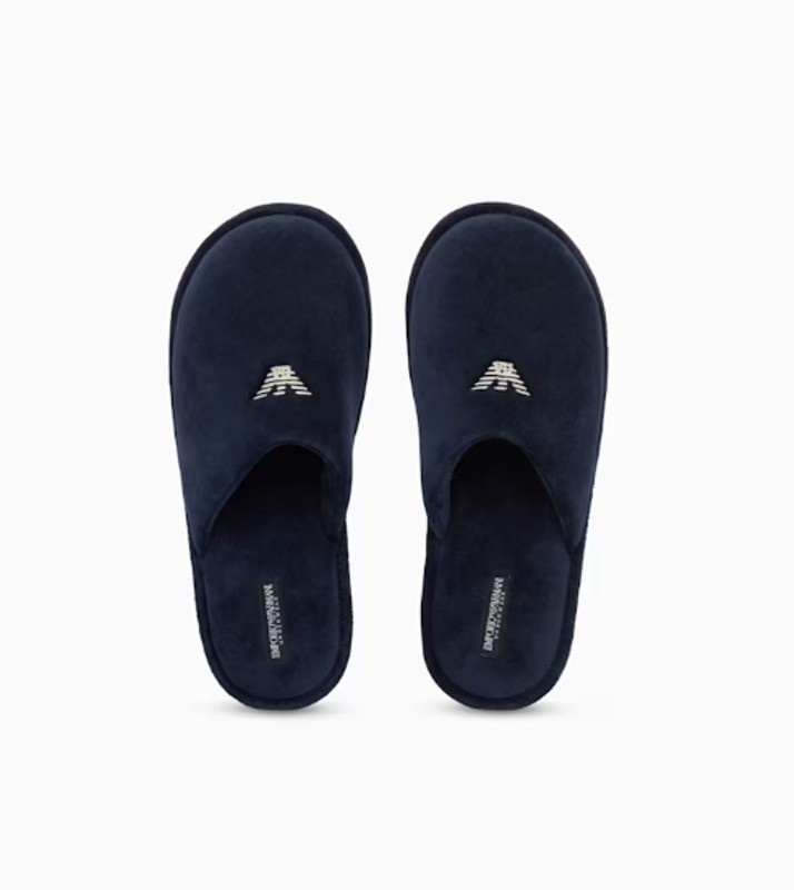 Chenille slippers with embroidered logo Emporio Armani-blue/46