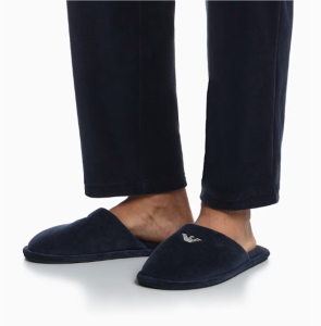 Chenille slippers with embroidered logo Emporio Armani-blue/46