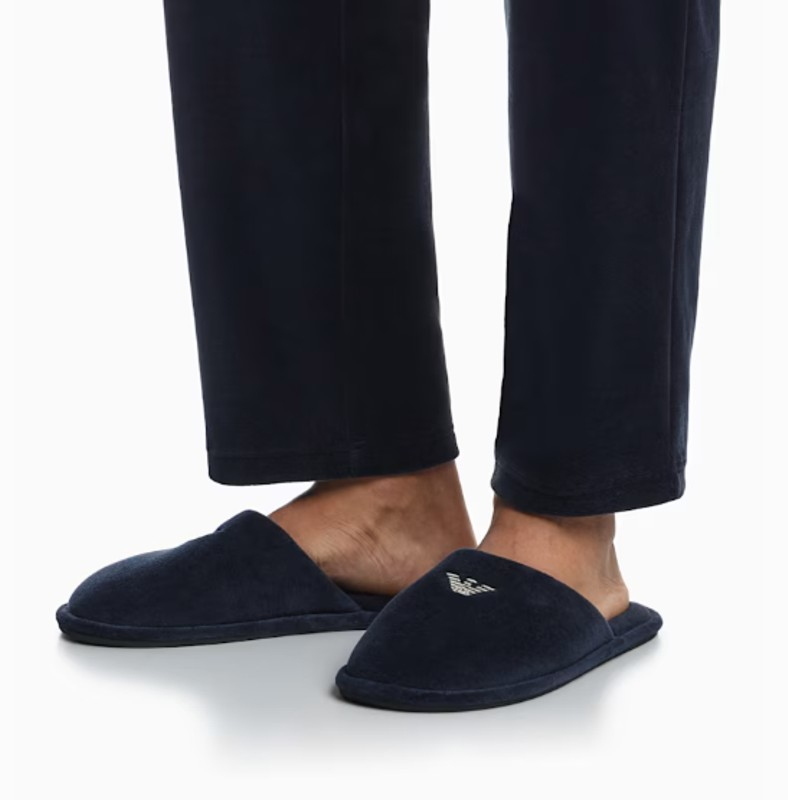 Chenille slippers with embroidered logo Emporio Armani-blue/46