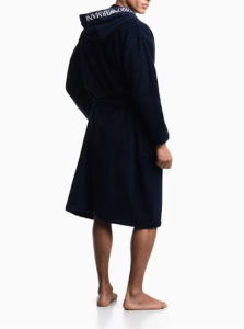 Cotton terry bathrobe with hood and logo Emporio Armani_blue/M