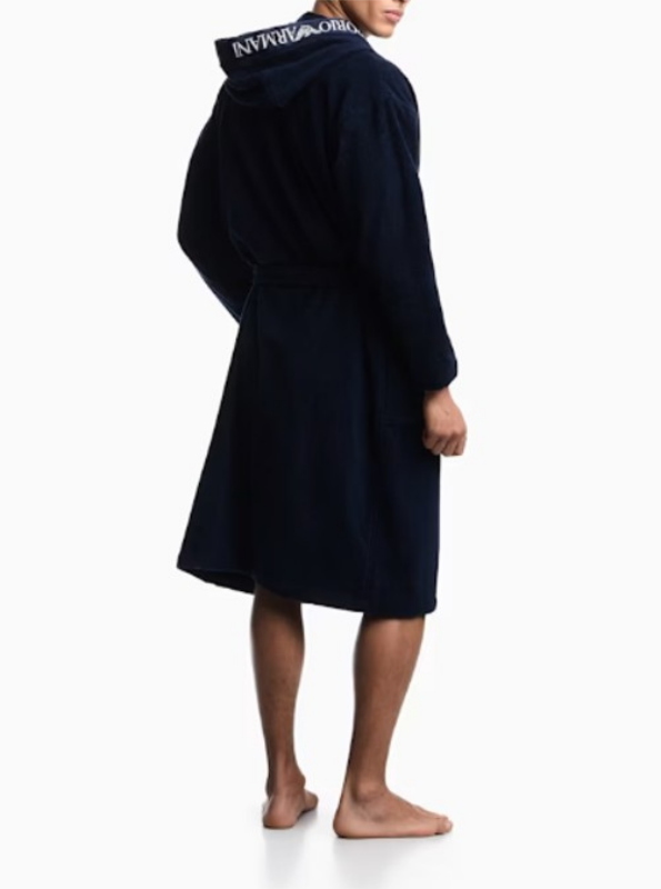 Cotton terry bathrobe with hood and logo Emporio Armani_blue/M