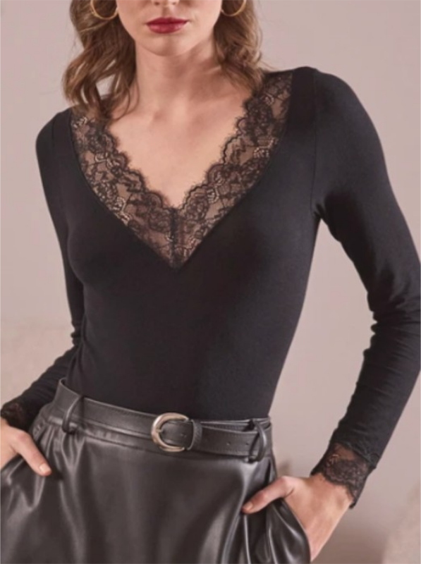 Philippe Matignon Lace V-neck lightweight cashmere sweater-long sleeve