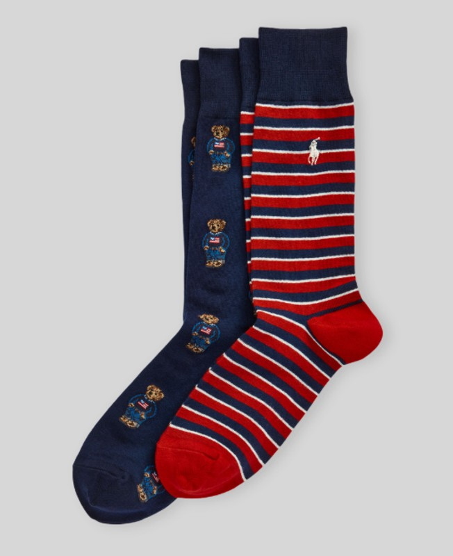 Polo RL 2 Pack Cotton Sock Stripes & Bear Embroyed Logo