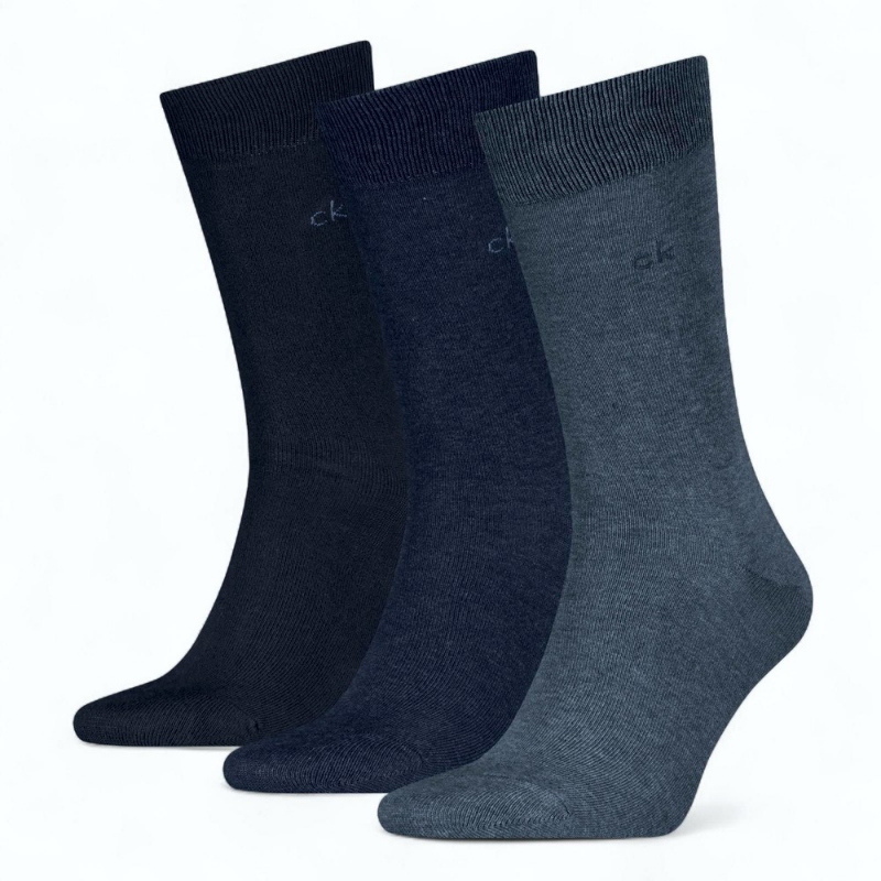 Pack of 3 solid-color cotton short socks for men with CK logo-DENIM-43/46